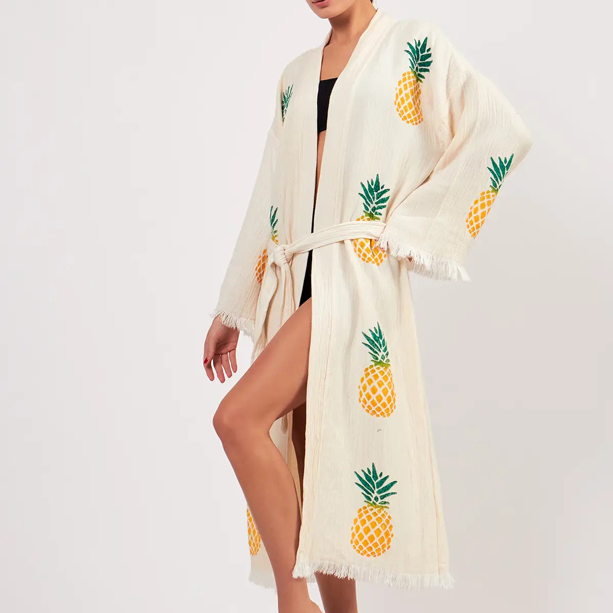 T nica de kimono de pi a ropa de sal n ropa de playa con bolsillos