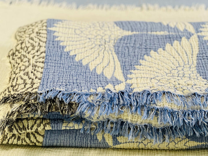 Crane Muslin Bed Blanket Blue