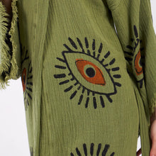 Cargar imagen en el visor de la galería, Bata tipo kimono con ojos, ropa para el hogar, ropa de salón con bolsillos (verde)
