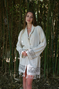 Linen Cotton Hand Block Printed Robe S/M, Morning Gown, Dressing Robe, House Gown
