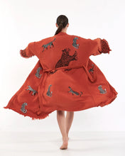 Cargar imagen en el visor de la galería, Orange Tiger Kimono Robe, Lounge Wear, Dressing Gown, Pocket
