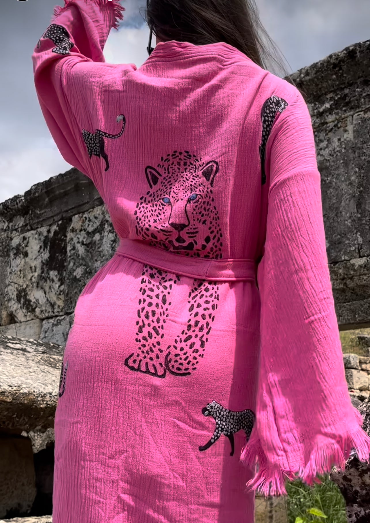 Tiger Barbie Kimono Robe, Lounge Wear, Beach Wear, Pink Evil Eye Robe, Morning Gown, Dressing Robe, House Gown