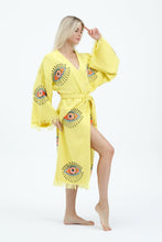 Cargar imagen en el visor de la galería, Yellow  Evil Eye Kimono, Dressing Gown, House Coat
