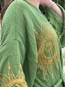 Sol y Luna Kimono-Robe-Verde, Ropa de salón