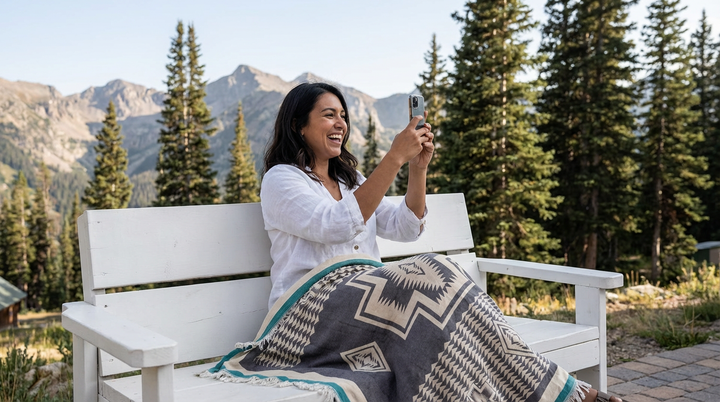 Tribal Cotton Throw Blanket – Reversible Soft Sofa or Beach Blanket