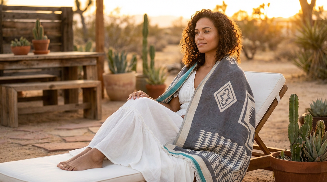 Tribal Cotton Throw Blanket – Reversible Soft Sofa or Beach Blanket