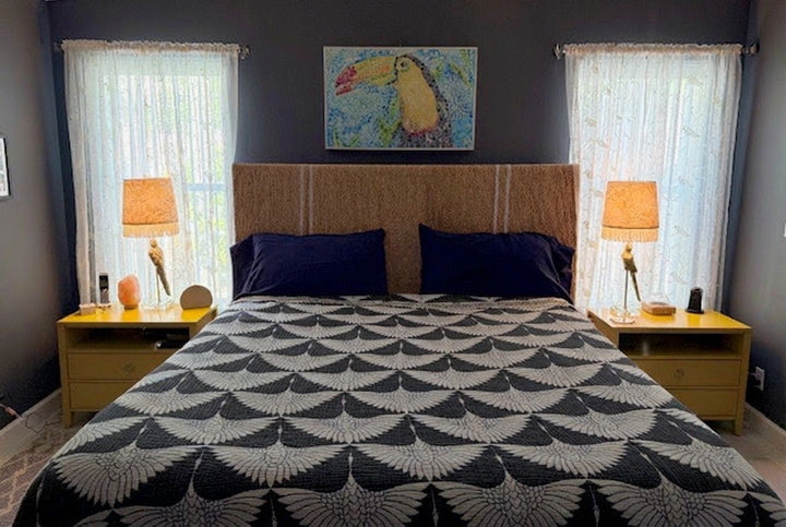 Crane Muslin Bed Blanket Black