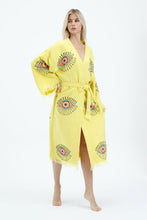 Cargar imagen en el visor de la galería, Yellow  Evil Eye Kimono, Dressing Gown, House Coat
