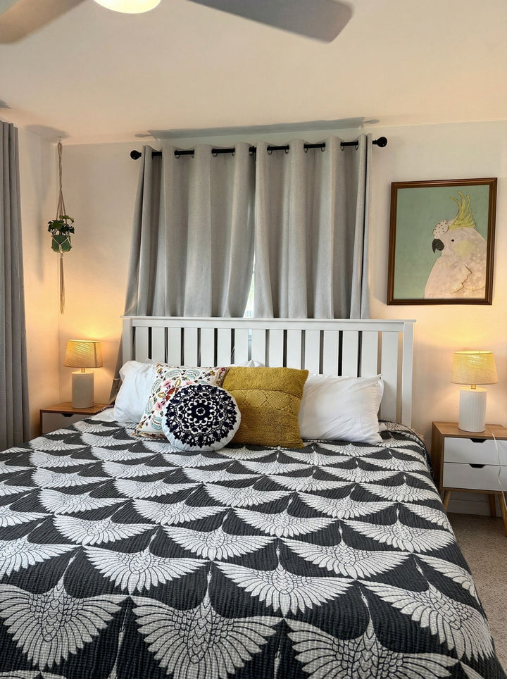 Crane Muslin Bed Blanket Black