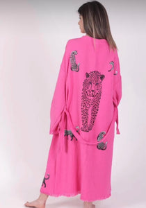 Tiger Barbie Kimono Robe, Lounge Wear, Beach Wear, Pink Evil Eye Robe, Morning Gown, Dressing Robe, House Gown