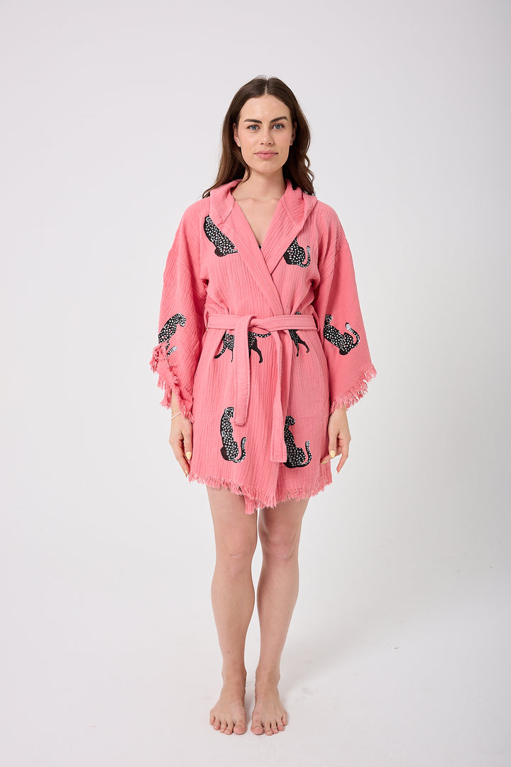 Kimono con capucha de pantera - Rosa