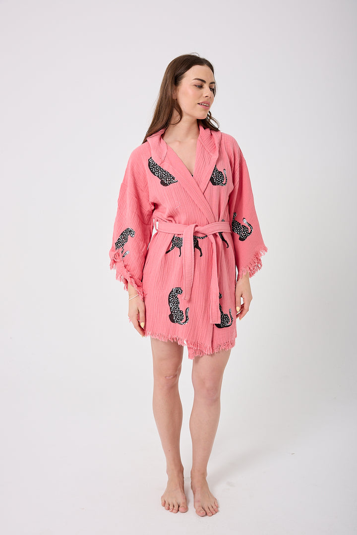 Kimono con capucha de pantera - Rosa