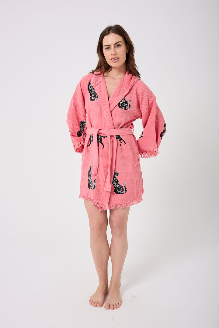 Kimono con capucha de pantera - Rosa