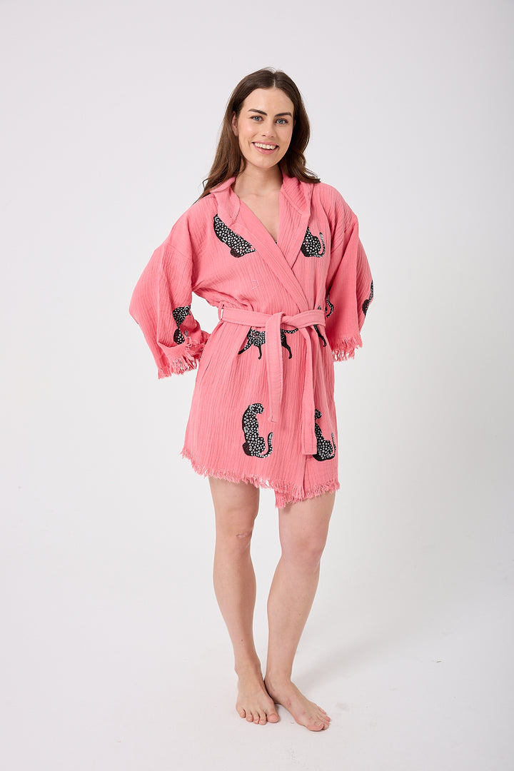 Kimono con capucha de pantera - Rosa