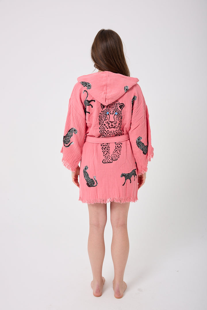 Kimono con capucha de pantera - Rosa