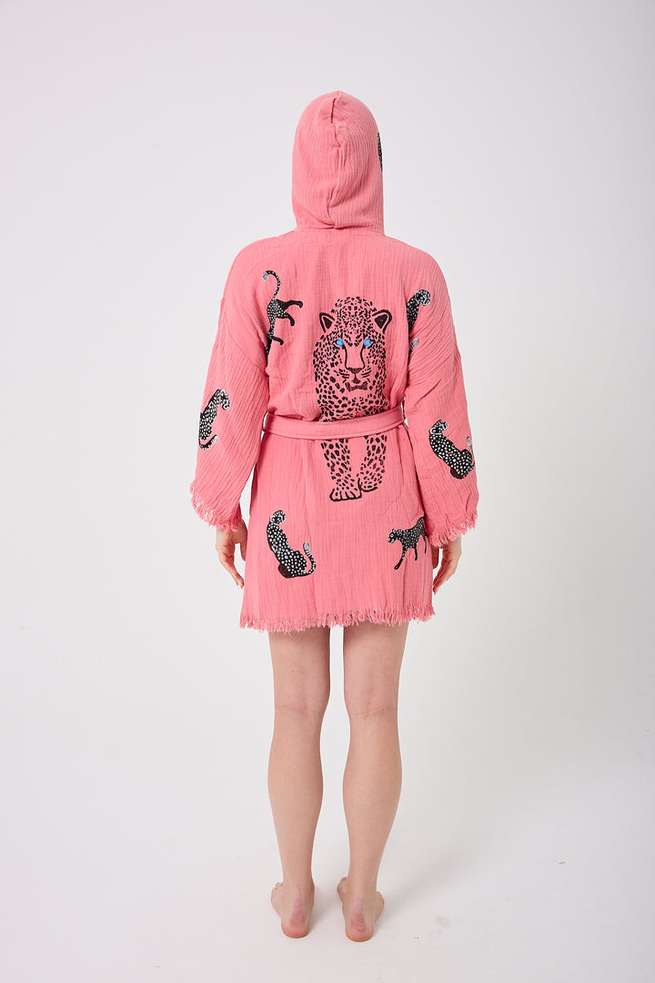 Kimono con capucha de pantera - Rosa