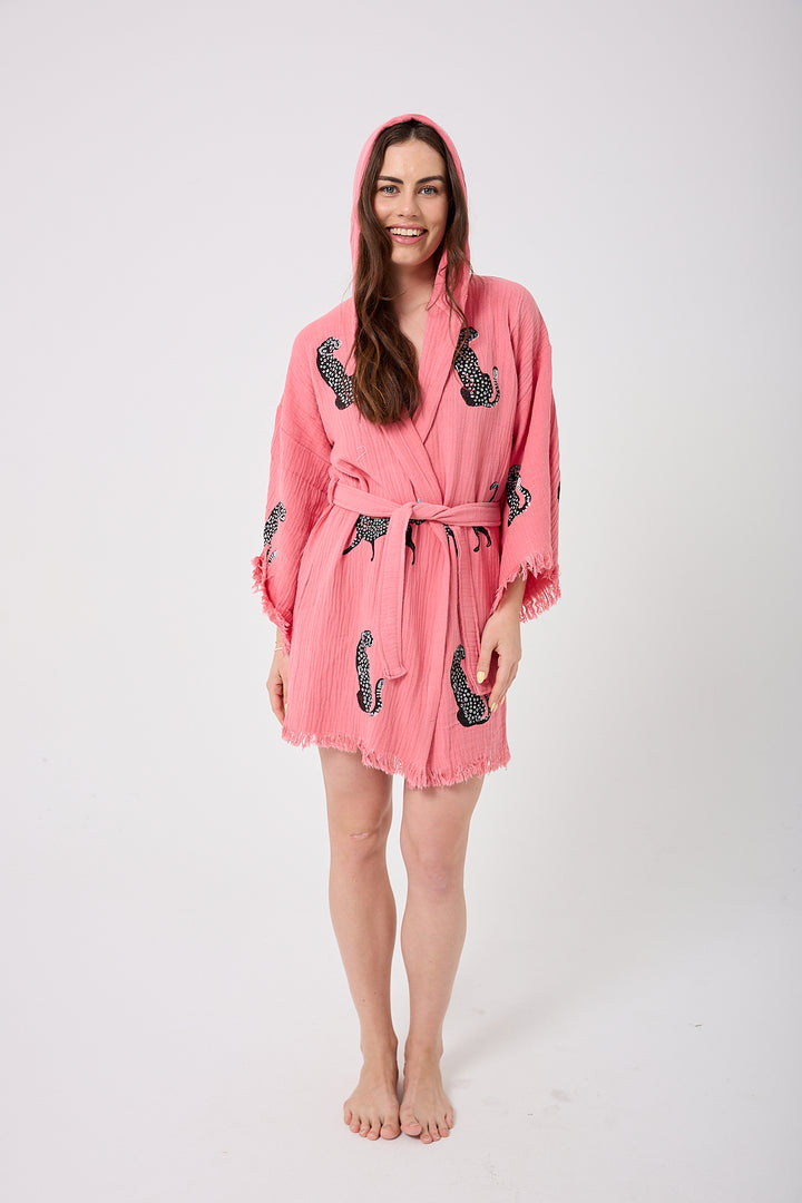 Kimono con capucha de pantera - Rosa