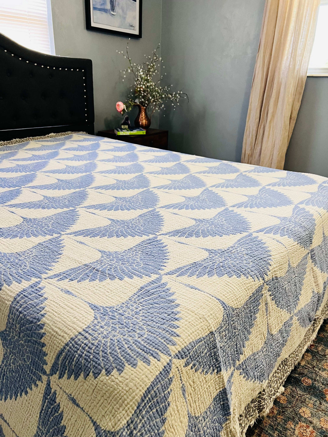 Crane Muslin Bed Blanket Blue