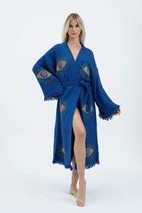 Blue Evil Eye Kimono, Dressing Gown, House Coat
