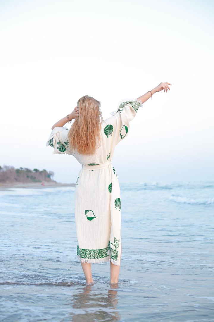Sea Shell Kimono Robe-Green
