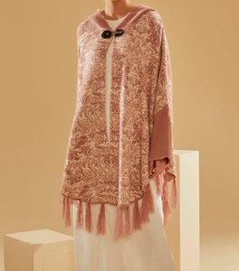 Luxurious Soft Knitted Peach Cardigan Poncho, Cloak, Ruana