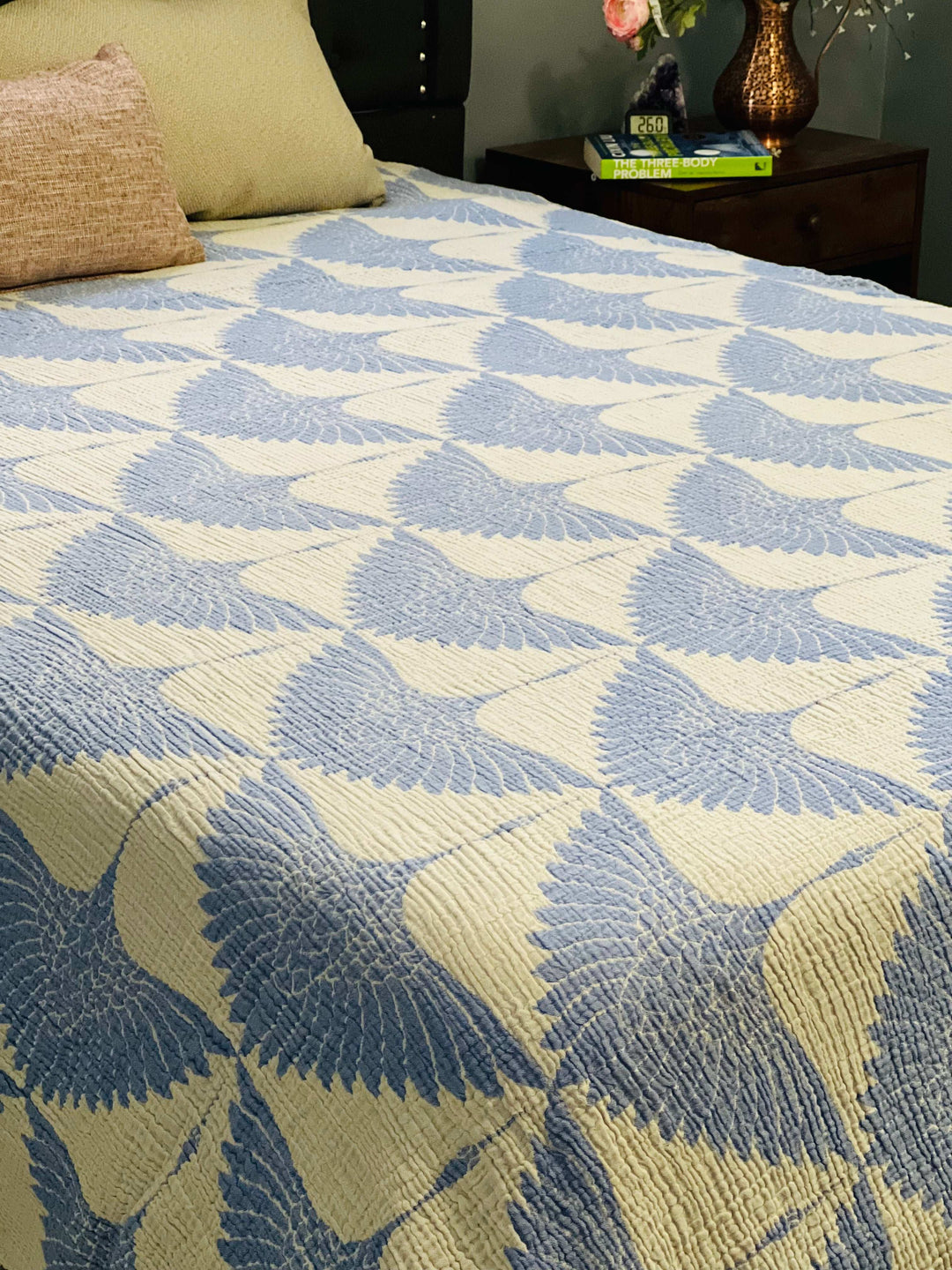 Crane Muslin Bed Blanket Blue