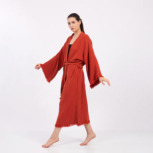Orange Kimono Robe- Muslin Robe - Lounge Wear, Dressing Gown