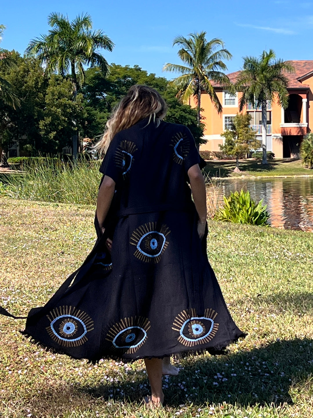 Lucky Eye Kimono Robe-Black