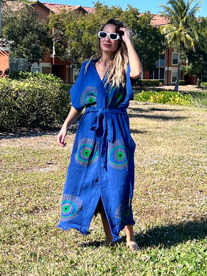 Lucky Eye Kimono Robe-Blue
