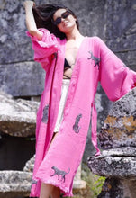 Load image into Gallery viewer, Tiger Barbie Kimono Robe, Lounge Wear, Beach Wear, Pink Evil Eye Robe, Morning Gown, Dressing Robe, House Gown
