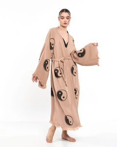 YingYang  Kimono Robe, Lounge Wear, Dressing Gown, Pocket