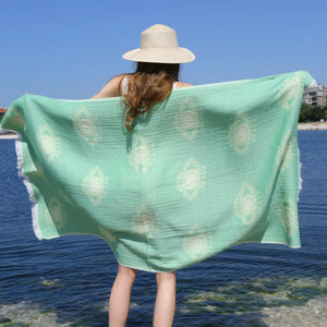 Eye Green Sand Resistant Turkish Beach Towel, Throw, Shawl
