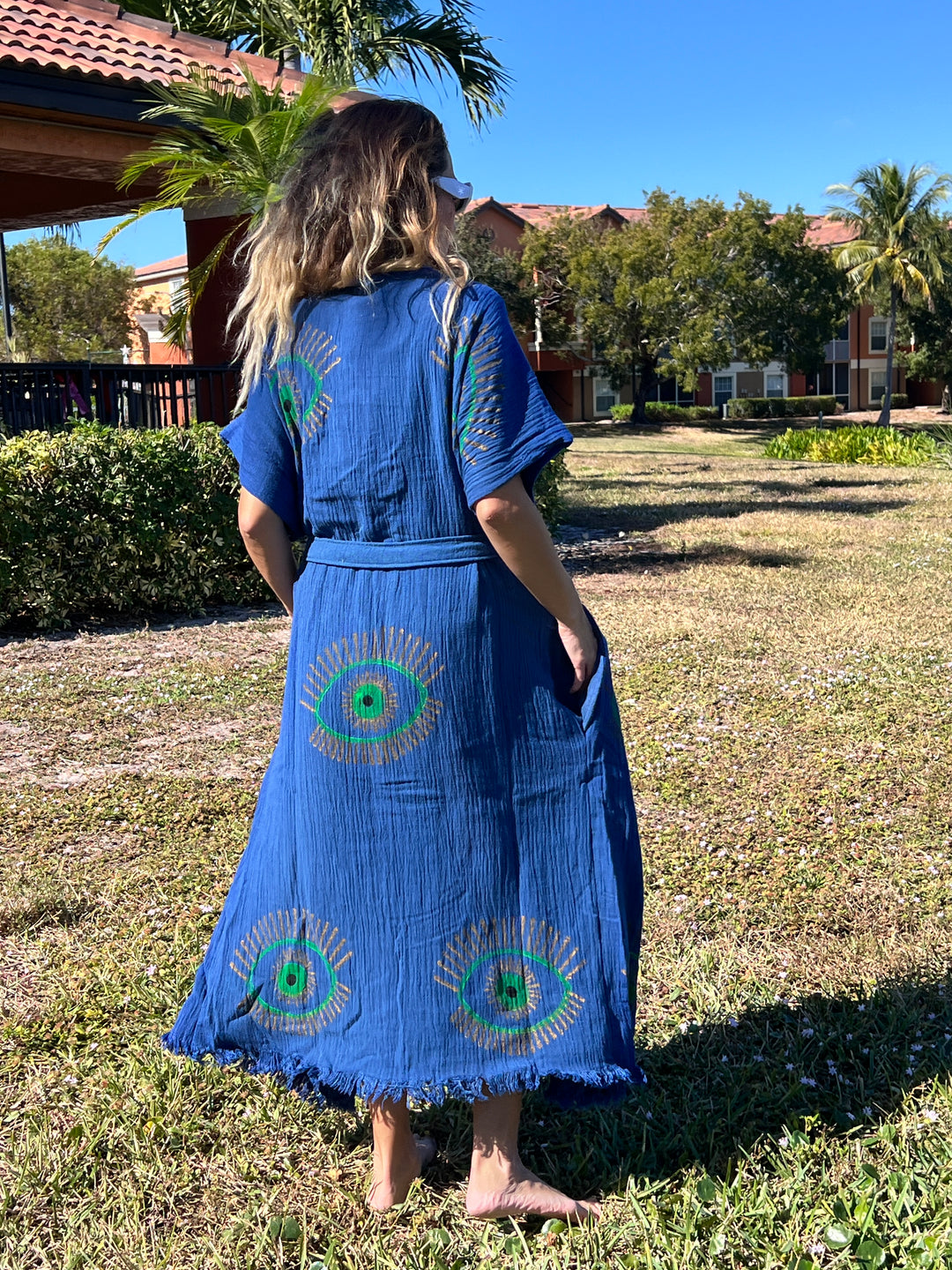 Lucky Eye Kimono Robe-Blue