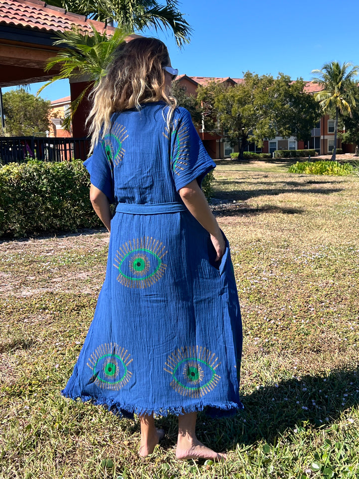 Lucky Eye Kimono Robe-Blue
