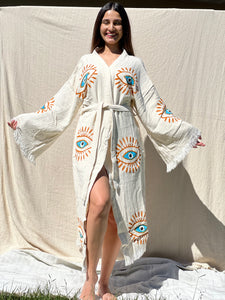 Mystic Eye  Kimono Robe, Lounge Wear, Beach Wear, Evil Eye Robe, Morning Gown, Dressing Robe, House Gown