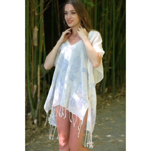 Hand Block Printed Beach Coverup, Shirt (Blue)