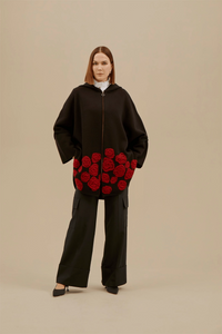 Luxurious Soft Knitted Black/Flower Cardigan Jacket