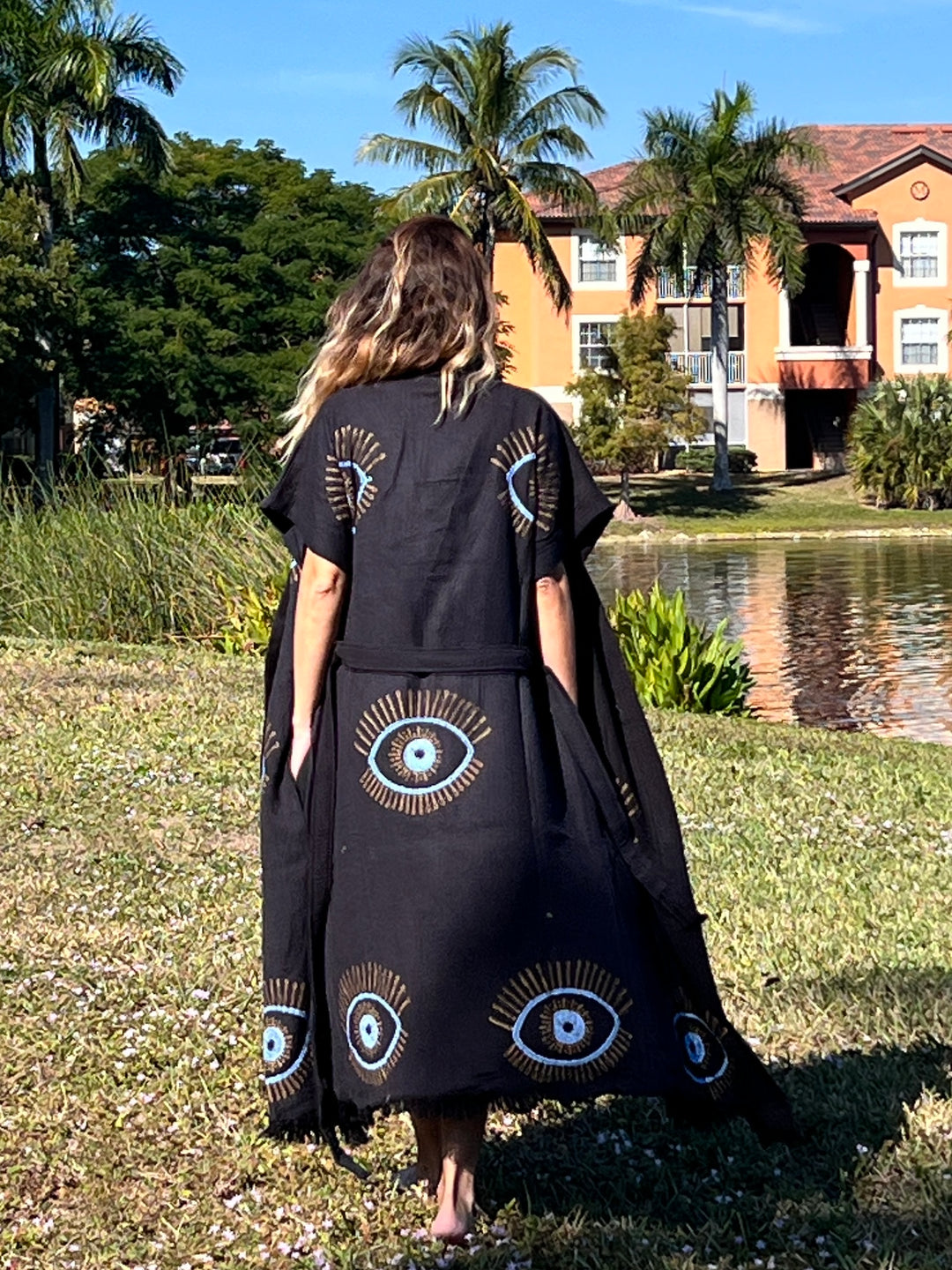 Lucky Eye Kimono Robe-Black