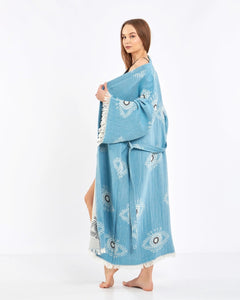 Turquoise Eye Robe, Kimono, Bathrobe, Duster Robe Gown Wear w/ Pocket