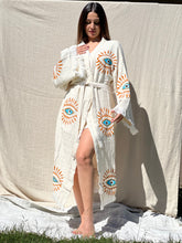 Load image into Gallery viewer, Mystic Eye  Kimono Robe, Lounge Wear, Beach Wear, Evil Eye Robe, Morning Gown, Dressing Robe, House Gown
