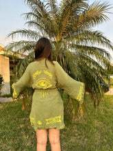 Load image into Gallery viewer, Green Short Kimono Robe, Lounge Wear, Beach Wear with Pockets
