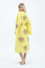 Load image into Gallery viewer, Yellow  Evil Eye Kimono, Dressing Gown, House Coat
