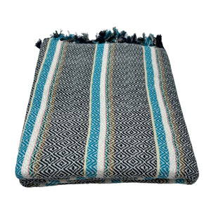 Grey/Turquoise Turkish Towel, Throw, Shawl