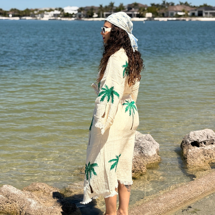 Kimono de palma, kimono bohemio para festivales 