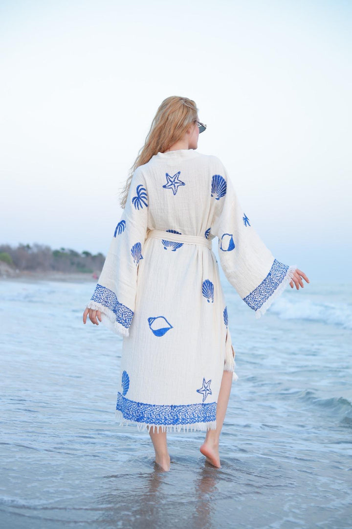 Sea Shell Kimono Robe-Blue
