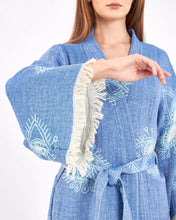 Load image into Gallery viewer, Blue Eye Robe Kimono, Bathrobe, Duster Robe,  w/ Pockets
