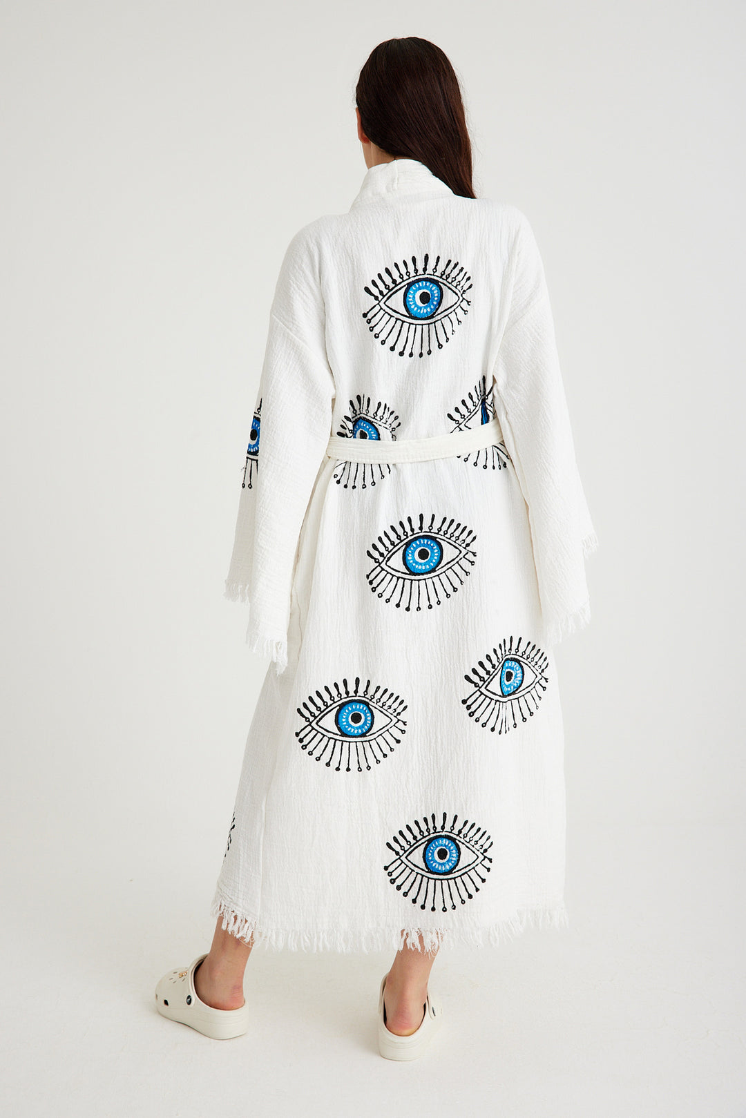 Ojo azul con pestañas Kimono Robe, ropa de salón, ropa de playa, mal de ojo