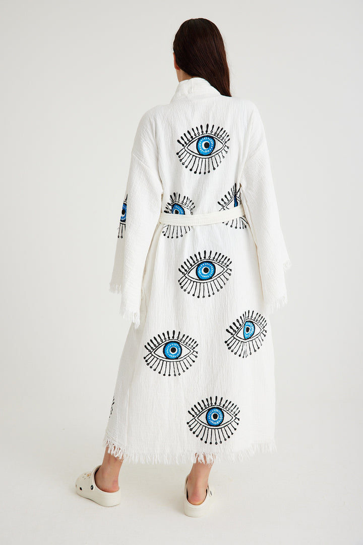 Ojo azul con pestañas Kimono Robe, ropa de salón, ropa de playa, mal de ojo