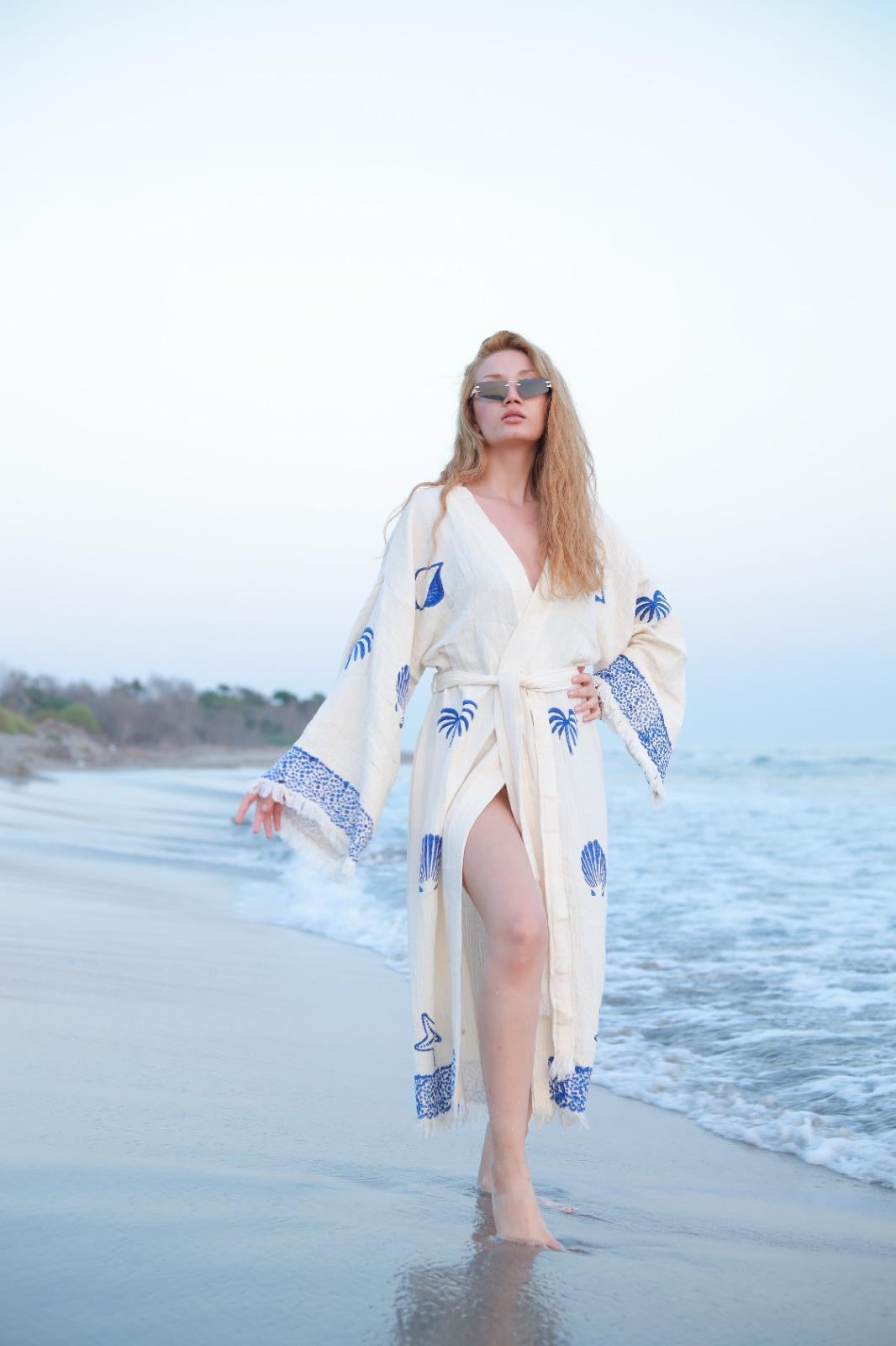 Sea Shell Kimono Robe-Blue