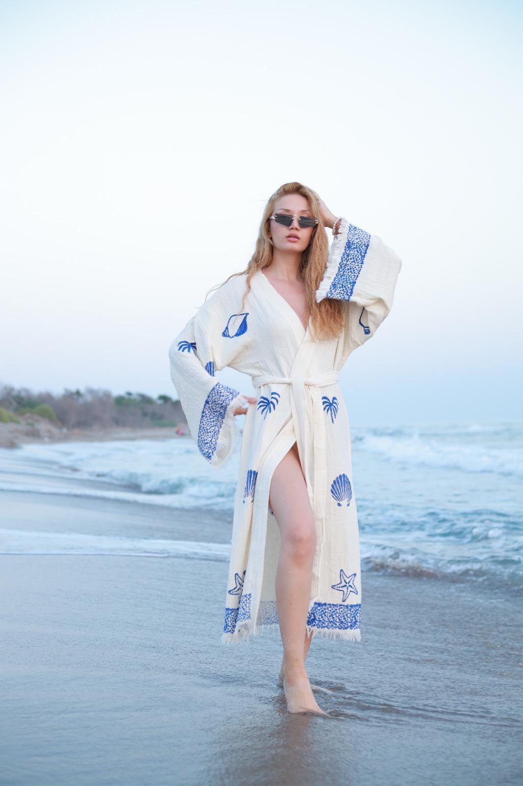 Sea Shell Kimono Robe-Blue